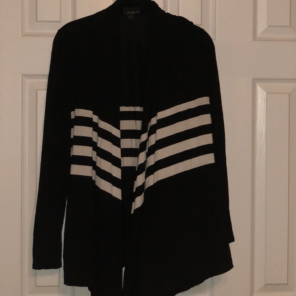 Black w/ white stripe open cardigan